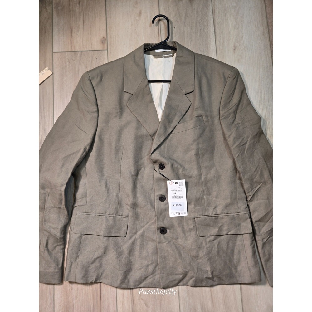 Zara Linen Blazer Mens 38 Brown Suit Jacket Lightweight Coastal Old Money NWT